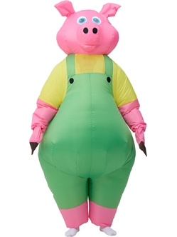Костюм надувной "Свинка в одежде" зеленый-розовый